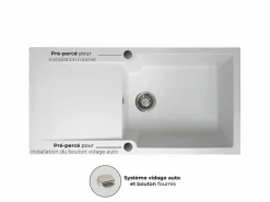 Essebagno Fregadero|Lisse fregadero reversible 1 cubeta grande 1 escurridor en resina blanca