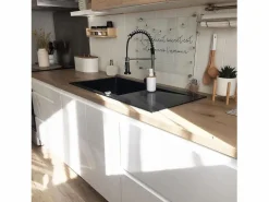 Essebagno Lisse fregadero reversible 1 cubeta grande 1 escurridor en resina negra Negro Hot