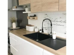 Essebagno Lisse fregadero reversible 1 cubeta grande 1 escurridor en resina negra Negro Hot