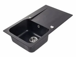 Lisse fregadero reversible 1 cubeta 1 escurridor en resina negra^Essebagno Hot