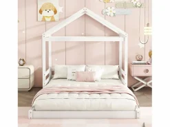 ModernLuxe Cama Montessori|Lit cabane 140x200cm en bois massif - avec sommier à lattes - Blanc (matelas non inclus)