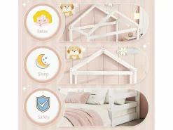 ModernLuxe Cama Montessori|Lit cabane 140x200cm en bois massif - avec sommier à lattes - Blanc (matelas non inclus)