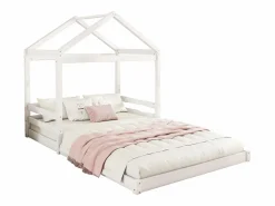 ModernLuxe Cama Montessori|Lit cabane 140x200cm en bois massif - avec sommier à lattes - Blanc (matelas non inclus)