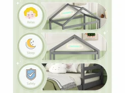 ModernLuxe Cama Montessori|Lit cabane 140x200cm en bois massif - avec sommier à lattes - (matelas non inclus)