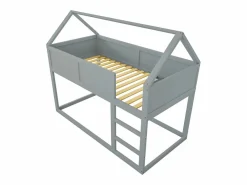 Cama Litera|Lit superposé 90x200cm, lit cabane enfant avec escalier et 1x sommier à lattes en haut, cadre en bois massif, bois