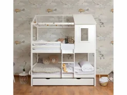Litera + cama de arrastre madera 90x190/90x190cm Blanco Clearance