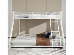 Litera 90/140 x 190 cm - Cama infantil con escalera y barandillas de seguridad - metal - sin colchón Blanco New