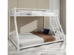 Litera 90/140 x 190 cm - Cama infantil con escalera y barandillas de seguridad - metal - sin colchón Blanco New