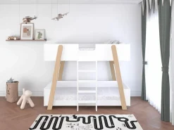 Litera 90 x 190 cm blanco y natural + colchón - CORODELA^Vente-unique Online