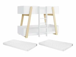 Litera 90 x 190 cm blanco y natural + colchón - CORODELA^Vente-unique Online