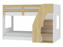 Vente-unique Litera 90 x 190 cm con almacenamiento en color blanco y natural - NAROJAS Color natural claro / Blanco Outlet