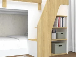 Vente-unique Litera 90 x 190 cm con almacenamiento en color blanco y natural - NAROJAS Color natural claro / Blanco Outlet
