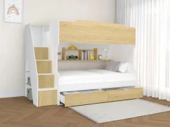Litera 90 x 190 cm con almacenamiento en color blanco y natural - YALOVA^Vente-unique Clearance