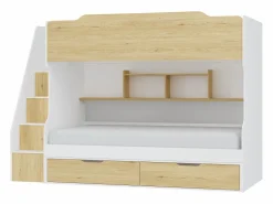 Litera 90 x 190 cm con almacenamiento en color blanco y natural - YALOVA^Vente-unique Clearance