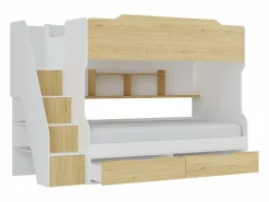 Litera 90 x 190 cm con almacenamiento en color blanco y natural - YALOVA^Vente-unique Clearance