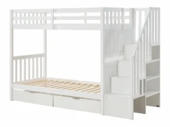 Vente-unique Litera 90 x 190 cm con cajones pino y MDF + colchón - ZILENI Blanco