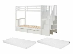 Vente-unique Litera 90 x 190 cm con cajones pino y MDF + colchón - ZILENI Blanco