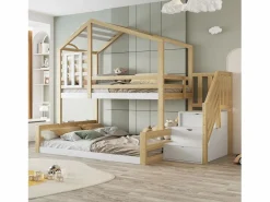 Hauss Spole Litera 90 x 200 cm y 140 x 200 cm - Cama alta con almacenaje - y blanco Color natural claro Online