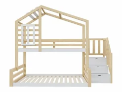 Hauss Spole Litera 90 x 200 cm y 140 x 200 cm - Cama alta con almacenaje - y blanco Color natural claro Online