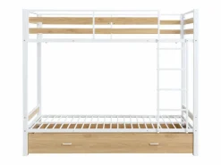 Litera 2 x 90 x 190 cm 1 cajón color natural y blanco + colchón - CASIDIA^Vente-unique Best