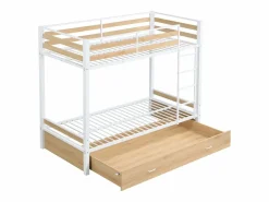 Litera 2 x 90 x 190 cm 1 cajón color natural y blanco + colchón - CASIDIA^Vente-unique Best