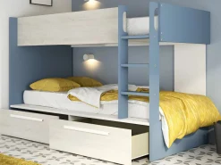 Vente-unique Litera 2 x 90 x 200 cm 2 cajones color azul, blanco y natural - TINOLI Azul / Color natural claro Discount