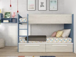 Vente-unique Litera 2 x 90 x 200 cm 2 cajones color azul, blanco y natural - TINOLI Azul / Color natural claro Discount