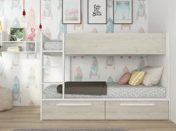 Litera 2 x 90 x 200 cm 2 cajones blanco y natural + colchón - TINOLI^Vente-unique Outlet