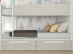 Litera 2 x 90 x 200 cm 2 cajones blanco y natural + colchón - TINOLI^Vente-unique Outlet