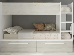 Litera 2 x 90 x 200 cm 2 cajones blanco y natural + colchón - TINOLI^Vente-unique Outlet
