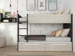 Vente-unique Cama Litera|Litera 2 x 90 x 200 cm 2 cajones antracita, blanco y natural - TINOLI
