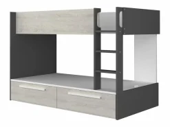 Vente-unique Cama Litera|Litera 2 x 90 x 200 cm 2 cajones antracita, blanco y natural - TINOLI