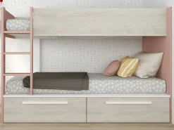 Litera 2 x 90 x 200 cm 2 cajones rosa, natural y blanco + colchón - TINOLI^Vente-unique Hot