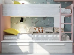 Litera 2 x 90 x 200 cm 2 cajones rosa, natural y blanco + colchón - TINOLI^Vente-unique Hot