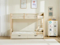 Litera 2 x 90 x 200 cm 2 cajones pino y MDF y natural - LIMODARA^Vente-unique Outlet
