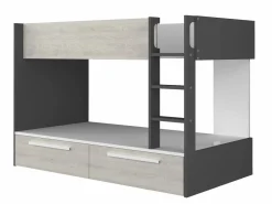 Litera 2 x 90 x 200 cm 2 cajones antracita, natural y blanco + colchón - TINOLI^Vente-unique Discount