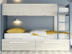 Vente-unique Cama Litera|Litera 2 x 90 x 200 cm 2 cajones azul, blanco y natural + colchón - TINOLI