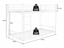 Cama Litera|Litera 2 x 90 x 190 cm - Cama infantil con escalera y barandillas - metal - sin colchón