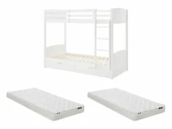 Vente-unique Litera 2 x 90 x 200 cm con 2 cajones en pino y MDF + colchones - LIMODARA Blanco Hot