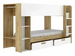 Vente-unique Litera 2 x 90 x 200 cm con compartimentos en color blanco y natural - OZANA Color natural claro / Blanco
