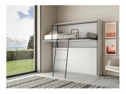 Les Tendances Cama Abatible|Litera abatible horizontal blanca para 2 personas 85x185 cm Bounto-2 colchones 85x185cm