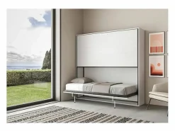 Les Tendances Cama Abatible|Litera abatible horizontal blanca para 2 personas 85x185 cm Bounto-2 colchones 85x185cm