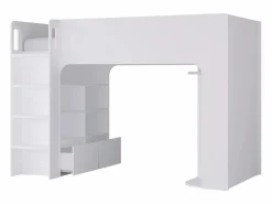 Vente-unique Litera alta 90 x 190 cm con almacenamiento - COLUMI Blanco Best