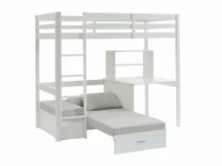Litera alta 90 x 200 cm escritorio, sofá y almacenamiento de pino y MDF + colchón - GOLIATH^Vente-unique Best