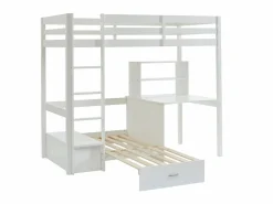 Litera alta 90 x 200 cm escritorio, sofá y almacenamiento de pino y MDF + colchón - GOLIATH^Vente-unique Best