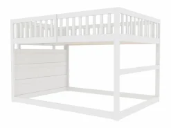 Litera baja 140x200 cm con almacenaje, barrera de seguridad alta, madera blanca (247x145x135,5cm) Blanco Online