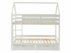 Litera cabaña 2 cajones 2 x 90 x 190 cm de pino macizo con colchón - CHORI^Vente-unique Outlet