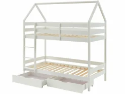 Litera cabaña 2 cajones 2 x 90 x 190 cm de pino macizo con colchón - CHORI^Vente-unique Outlet
