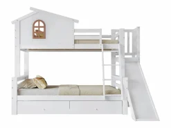ModernLuxe Cama Litera|Litera cabina con tobogán + cajones - estructura de pino - 90x200cm + 120x200cm -