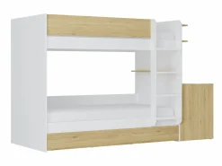 Vente-unique Litera con cama nido 3 x 90 x 190 cm 2 escritorios blanco y natural - DOMATI Color natural claro / Blanco